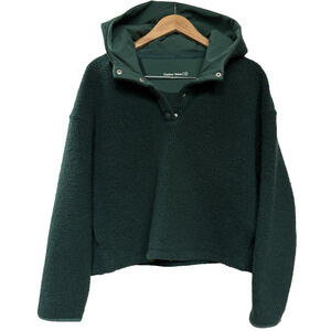 Outdoor Voices Mega Fleece Cropped Pullover Wool Blend Hood Snap Button Green M